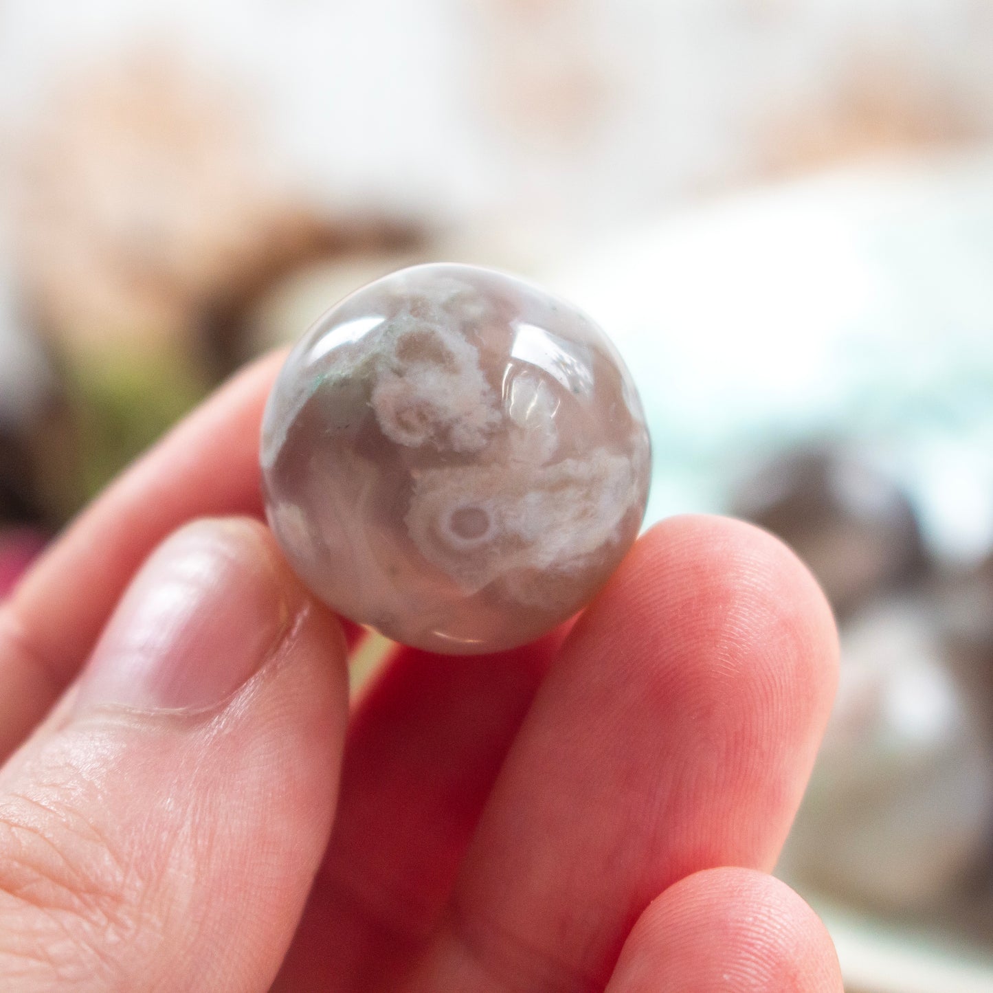 Dark Flower Agate Crystal Mini Sphere, 15-20mm