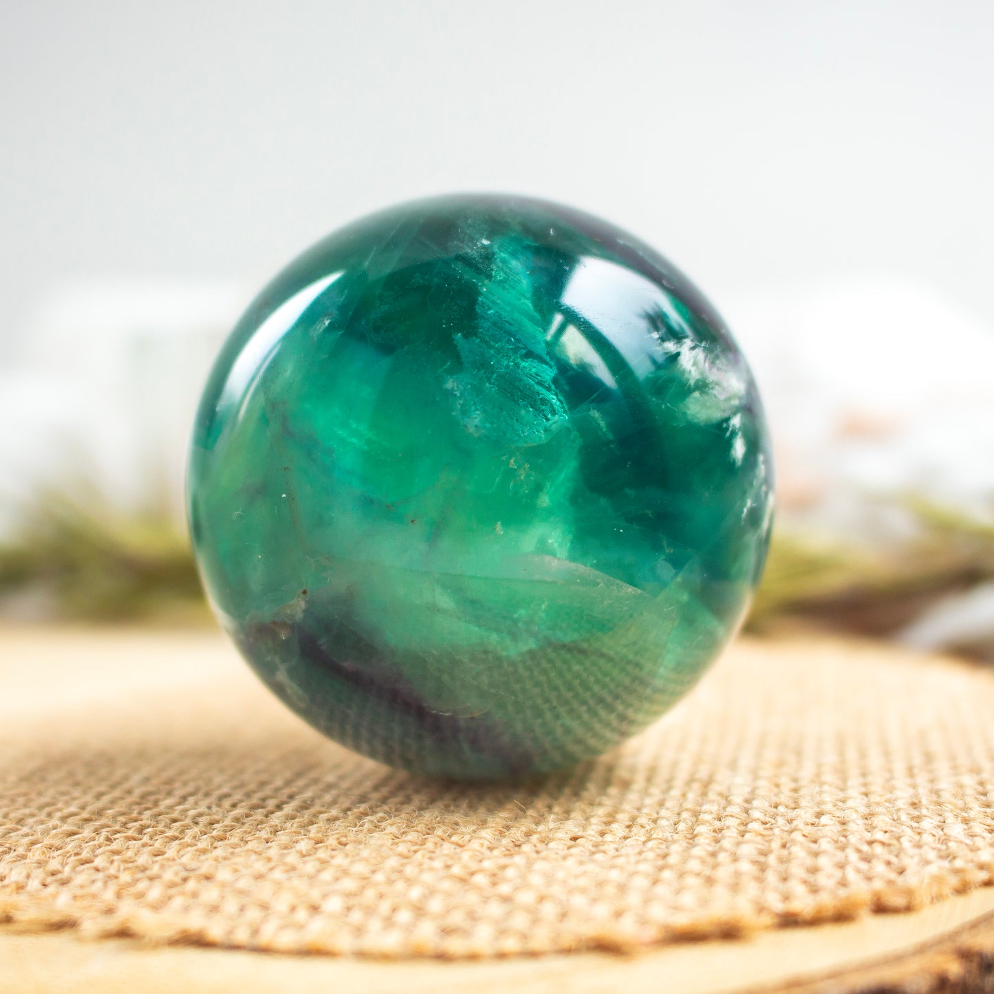 Feather Fluorite Crystal Sphere, 55mm