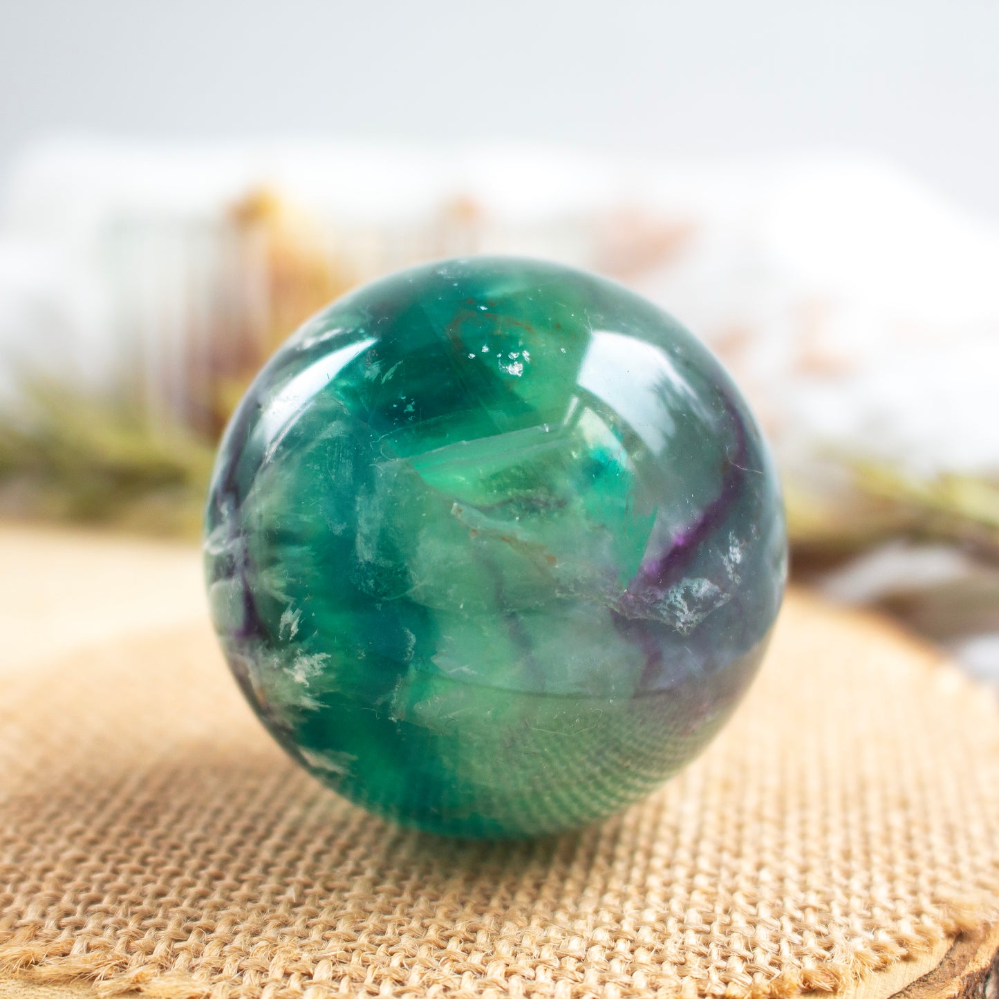 Feather Fluorite Crystal Sphere, 55mm