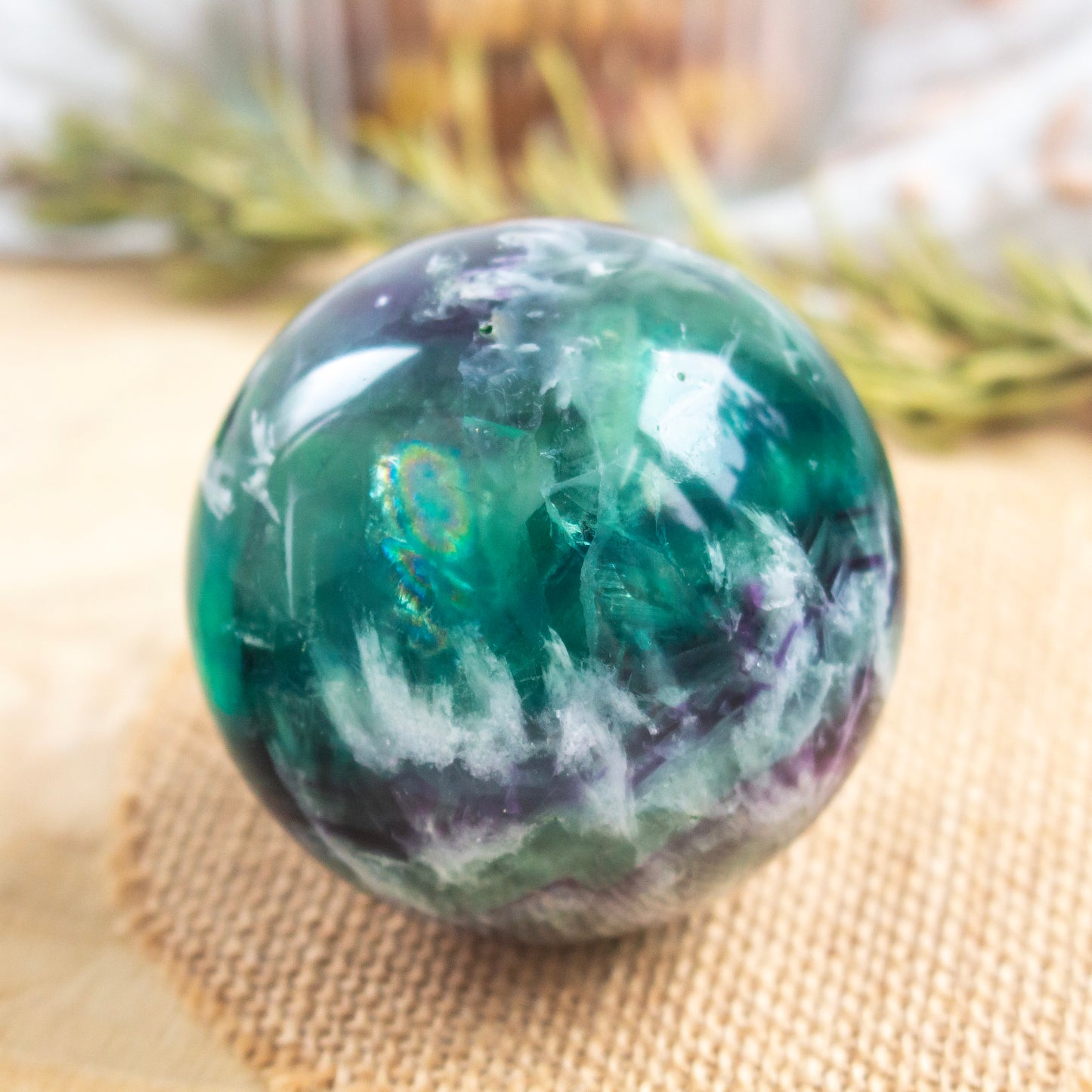 Feather Fluorite Crystal Sphere, 65mm
