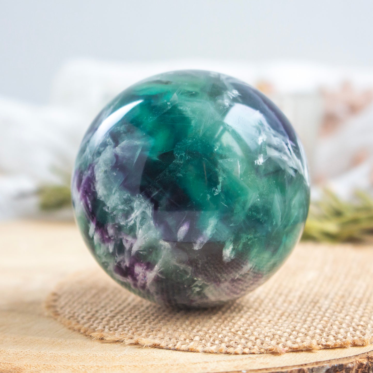Feather Fluorite Crystal Sphere, 65mm