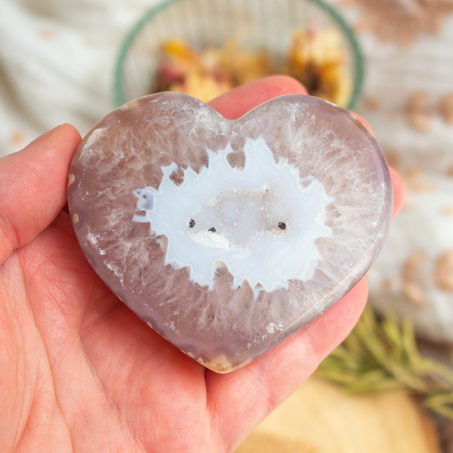 Natural Druzy Agate Crystal Heart, 7.5cm