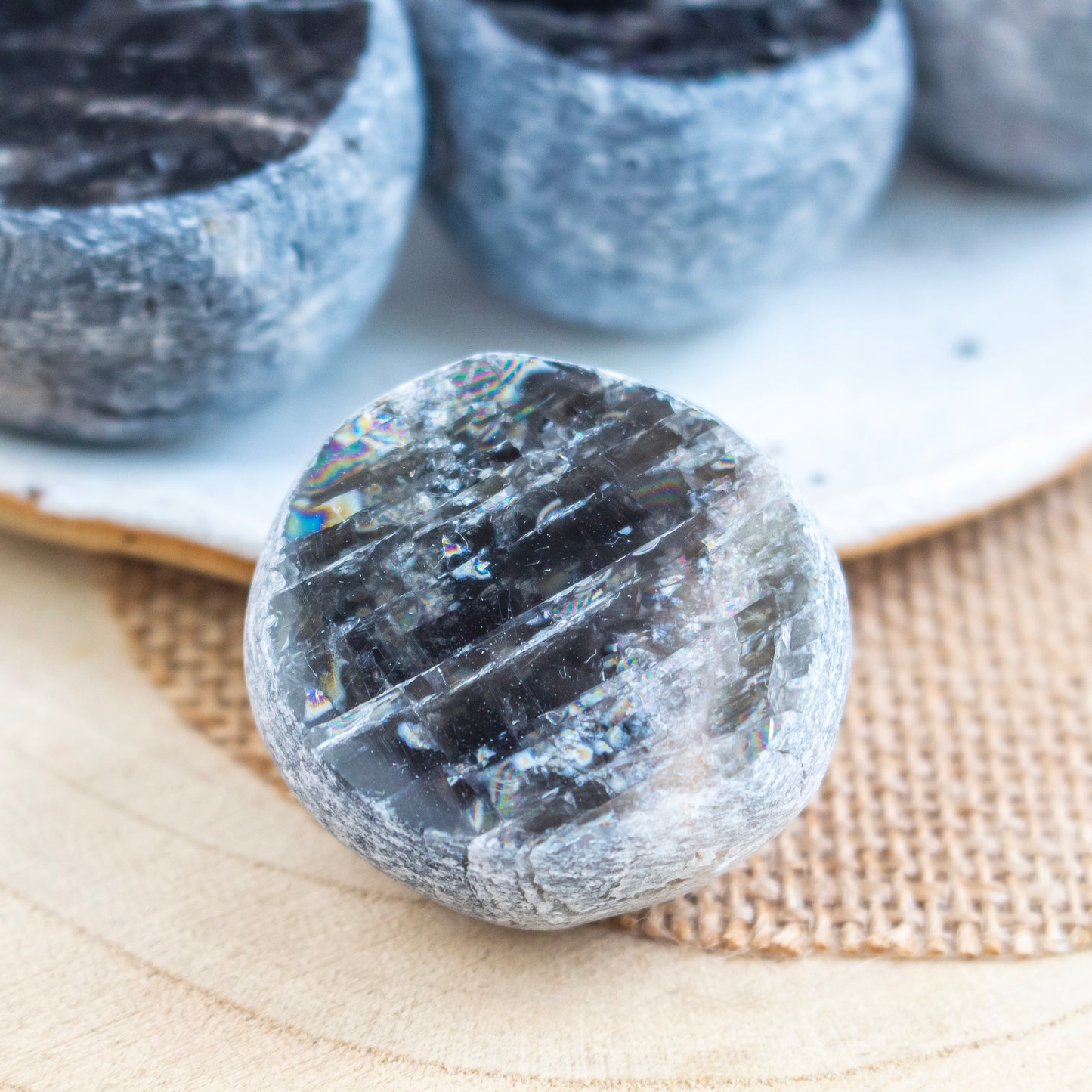 Black Moonstone Crystal Dragon Egg | Moonstone Ema Egg