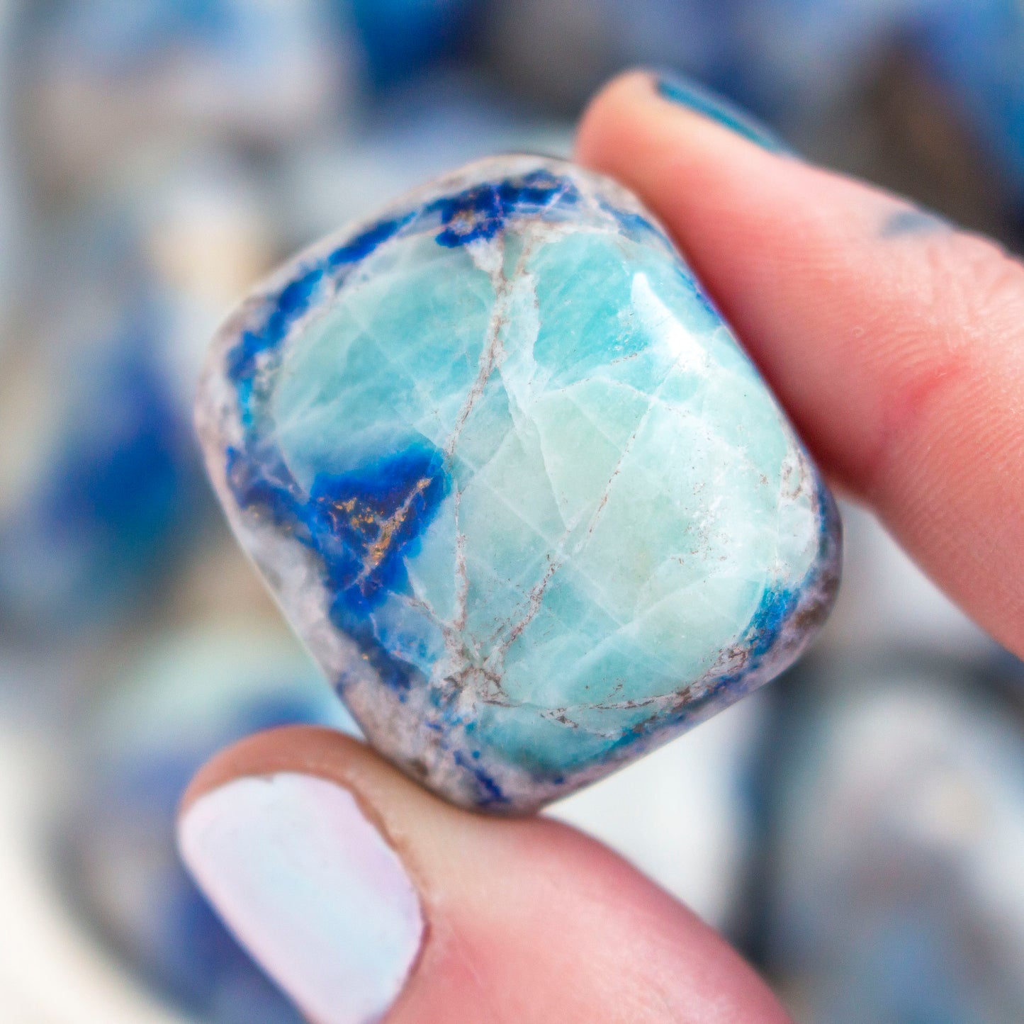 Hackmanite, Pyrite, Quartz, Granite, Lapis Lazuli Tumblestone | Mixed Mineral Crystal | UV Reactive Stone