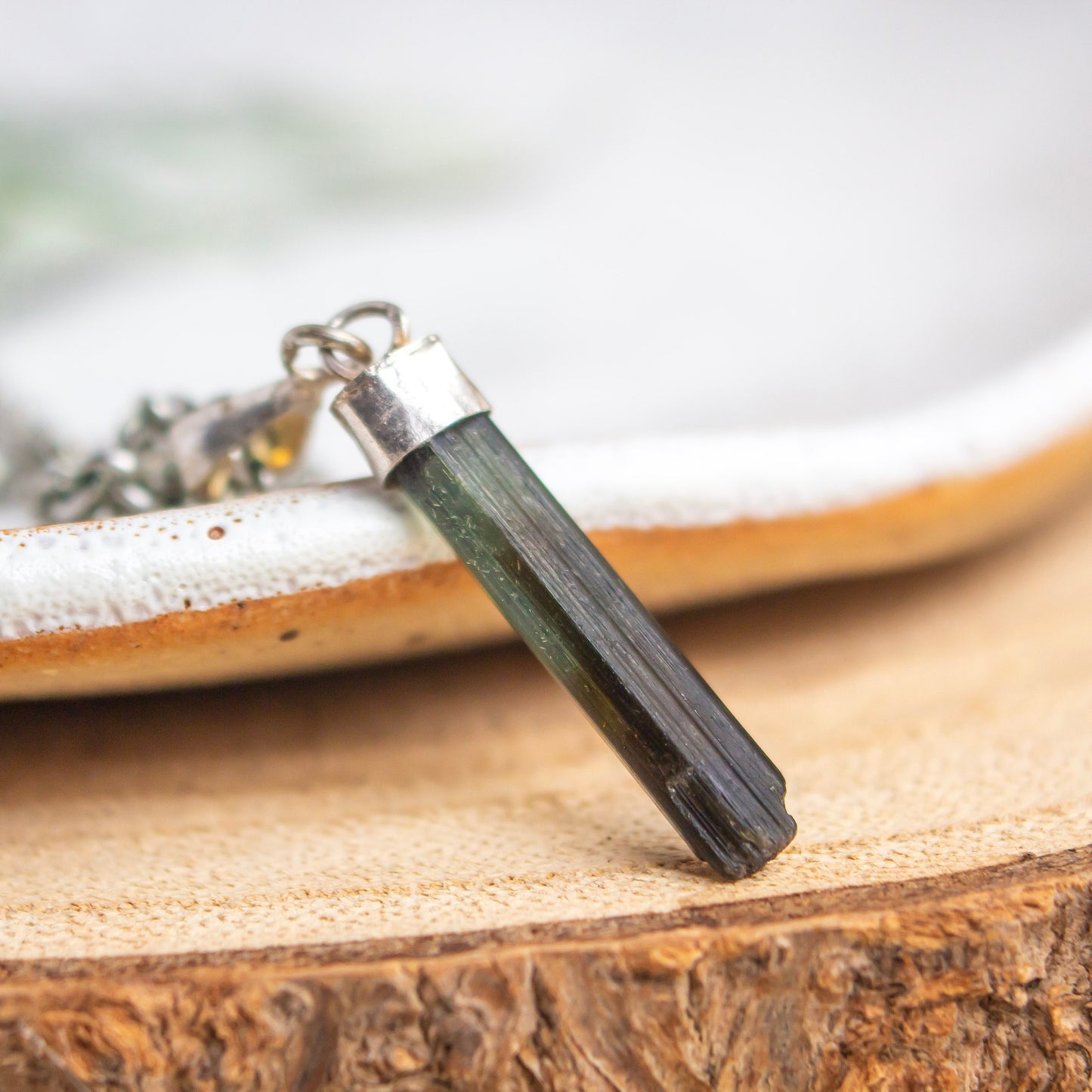 Sterling Silver Green Tourmaline Crystal Pendant