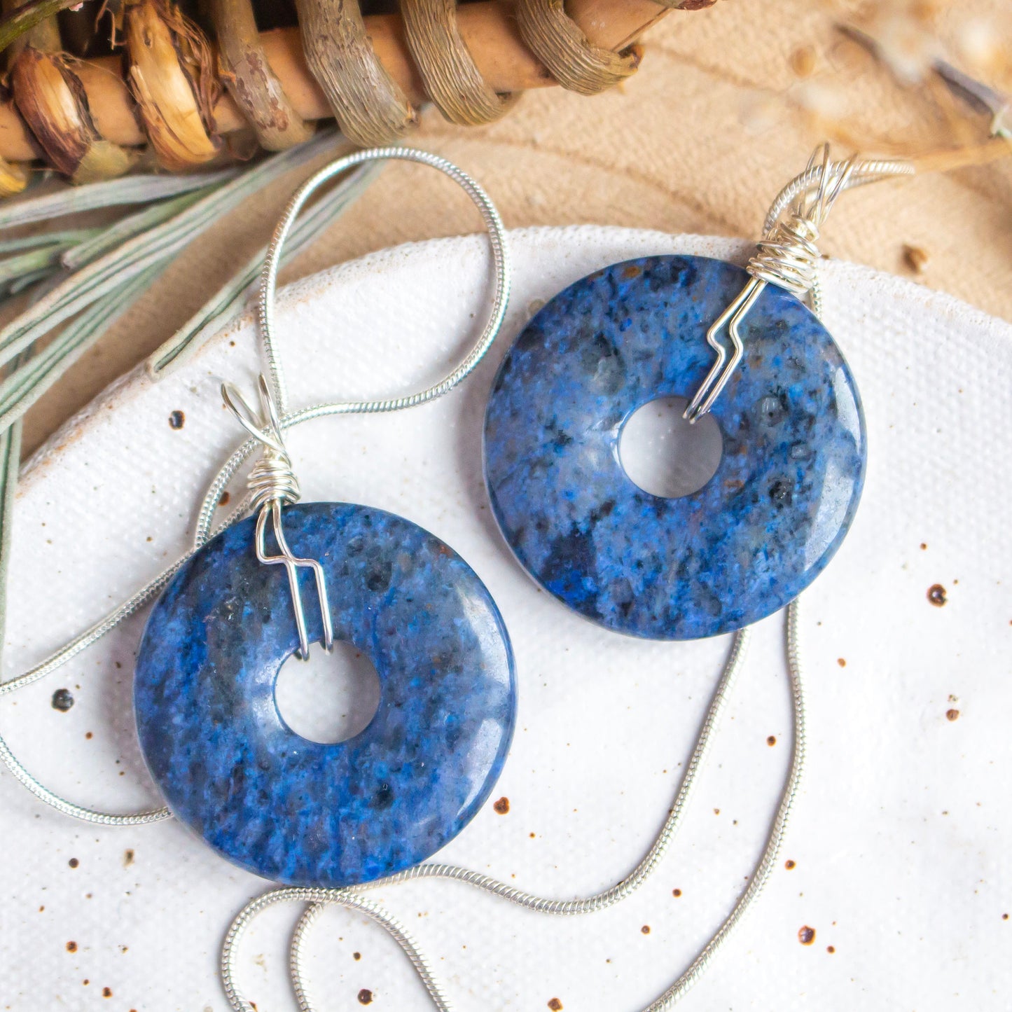Dumortierite Wire Wrapped Donut Crystal Necklace