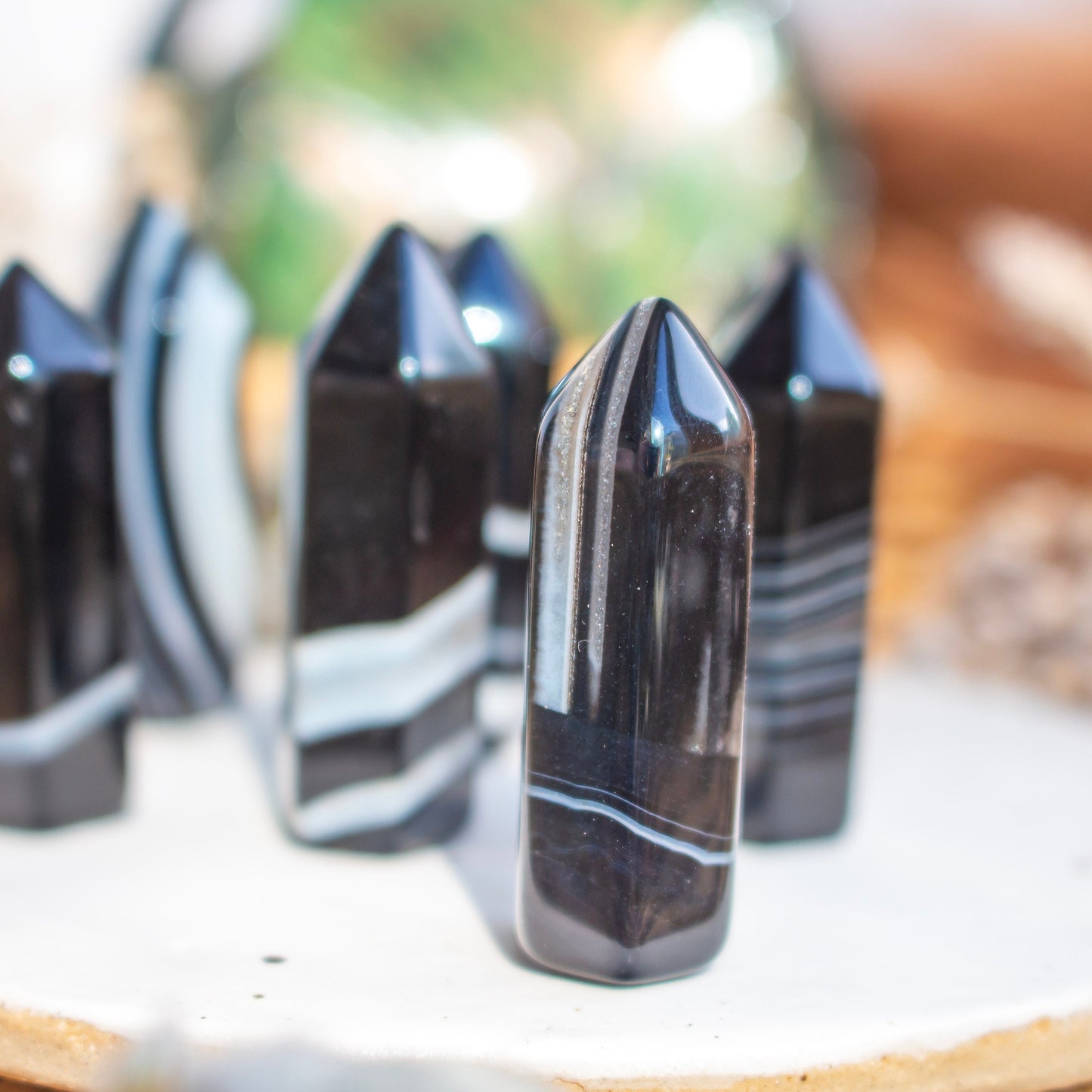 Black Banded Agate Crystal Mini Tower Point