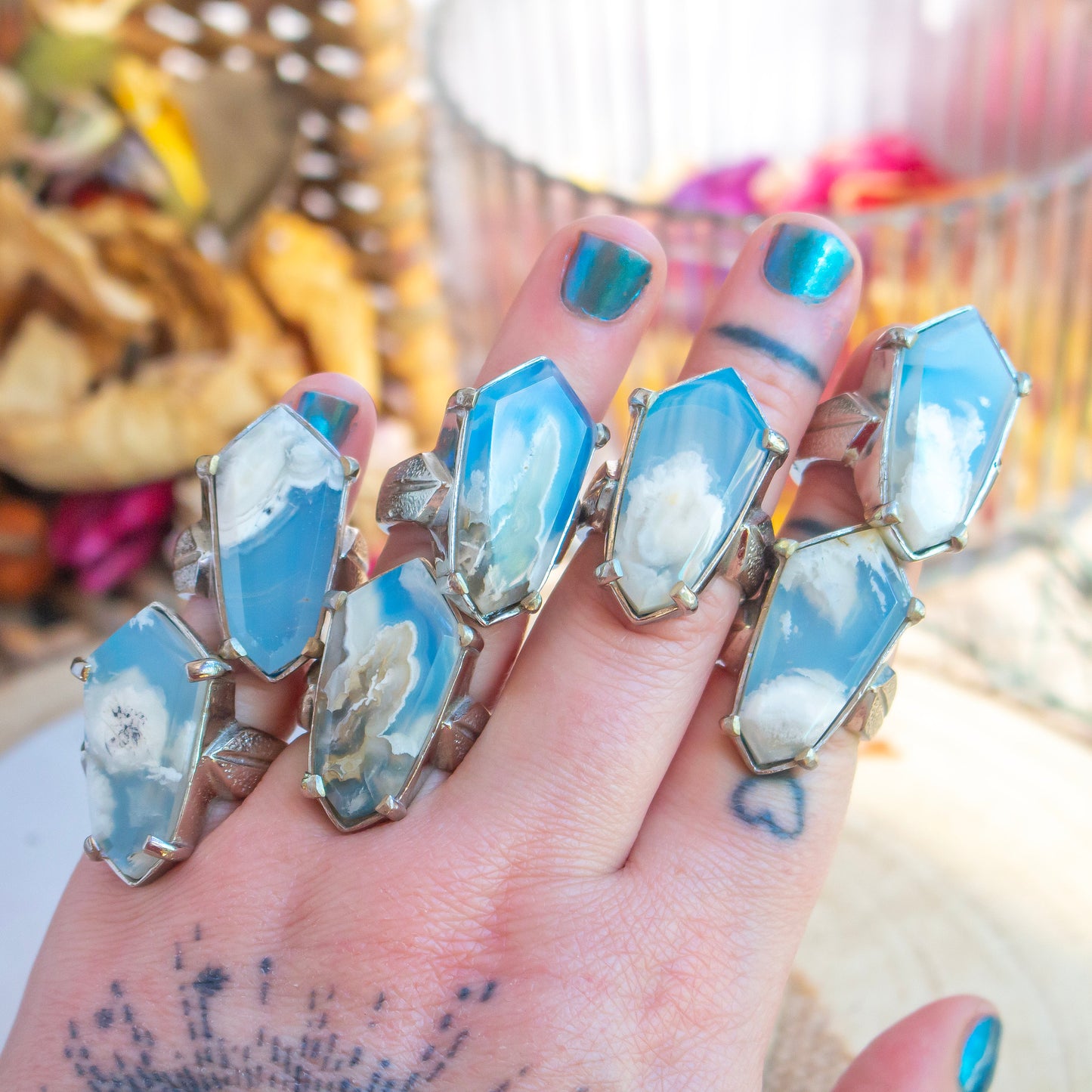 Plume Agate Statement Ring | Blue Backed Agate