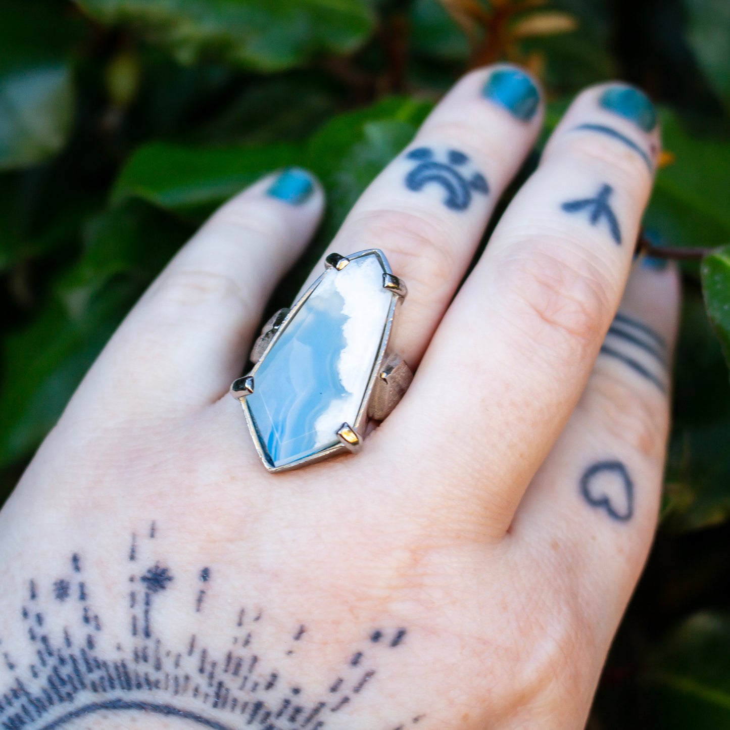 Plume Agate Statement Ring | Blue Backed Agate