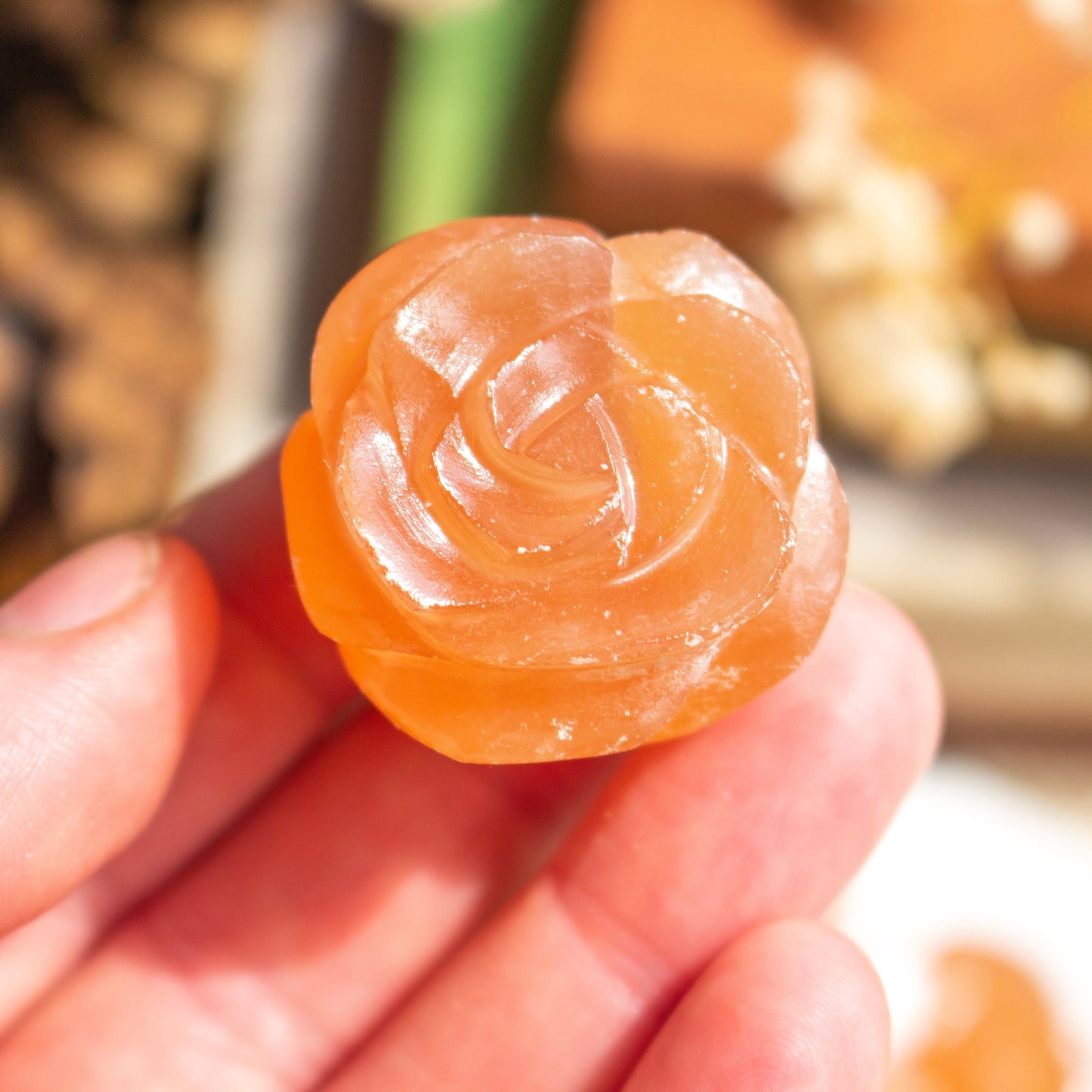 Honey Calcite Crystal Rose | Carved Calcite Flower
