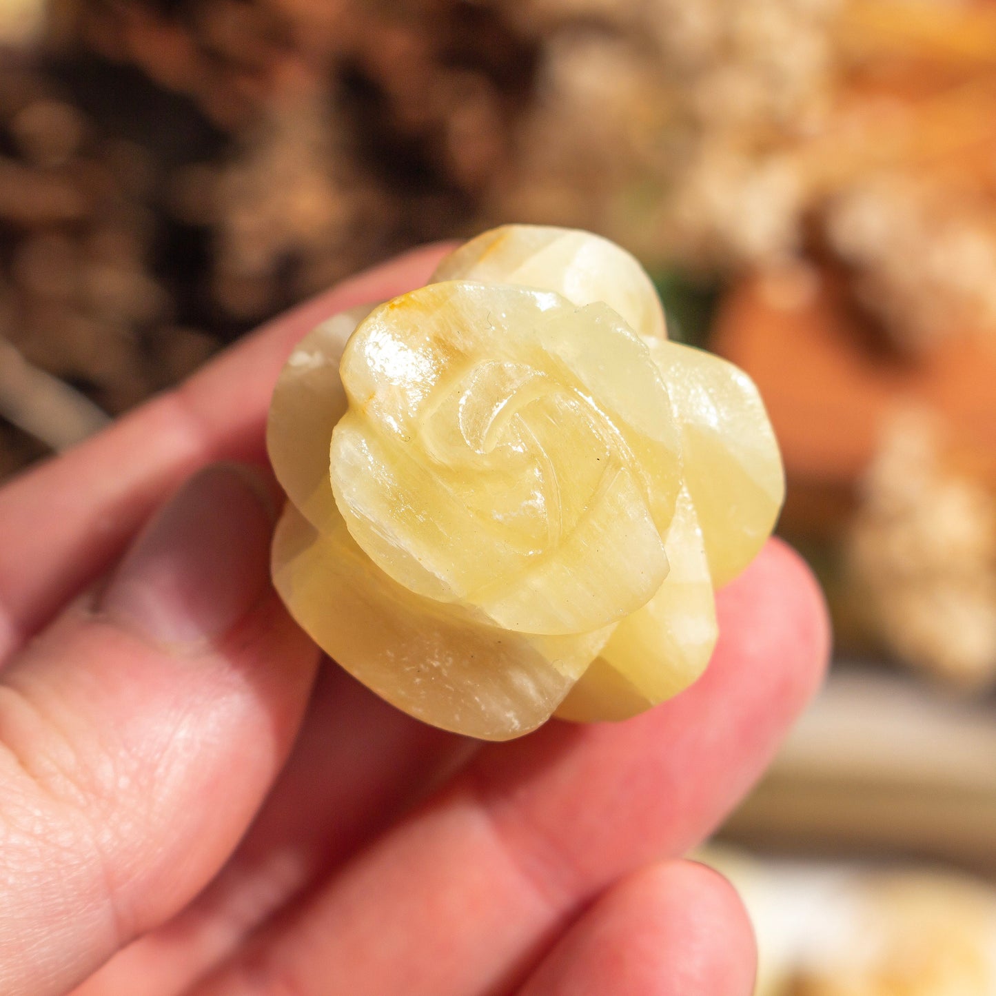 Lemon Calcite Crystal Rose | Carved Calcite Flower