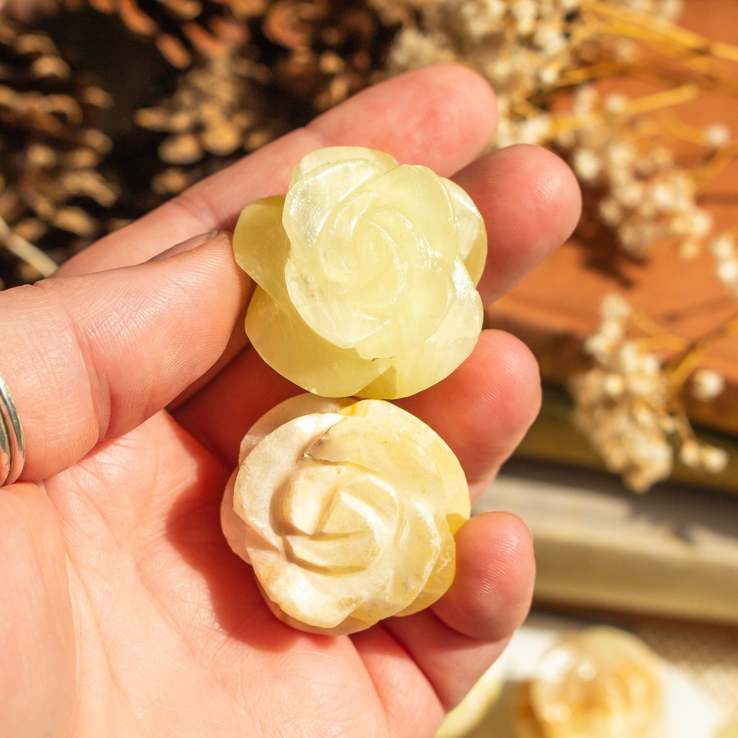 Lemon Calcite Crystal Rose | Carved Calcite Flower
