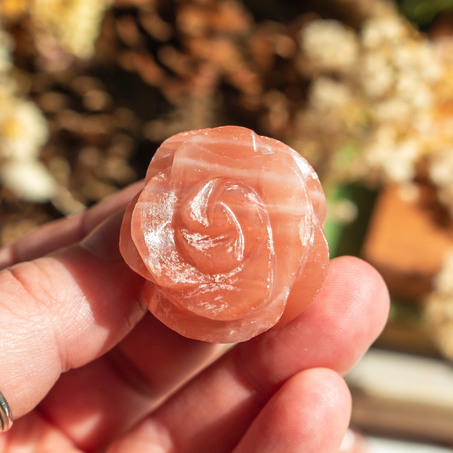 Rose Calcite Crystal Rose | Carved Calcite Flower