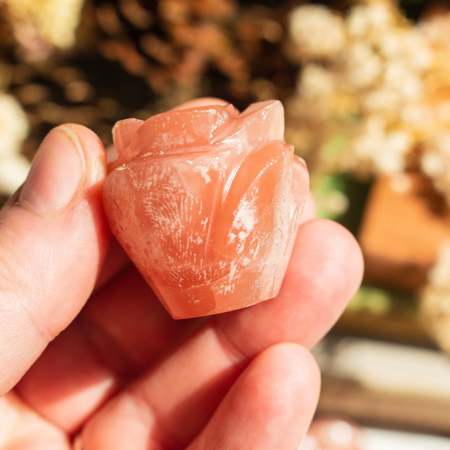 Rose Calcite Crystal Rose | Carved Calcite Flower