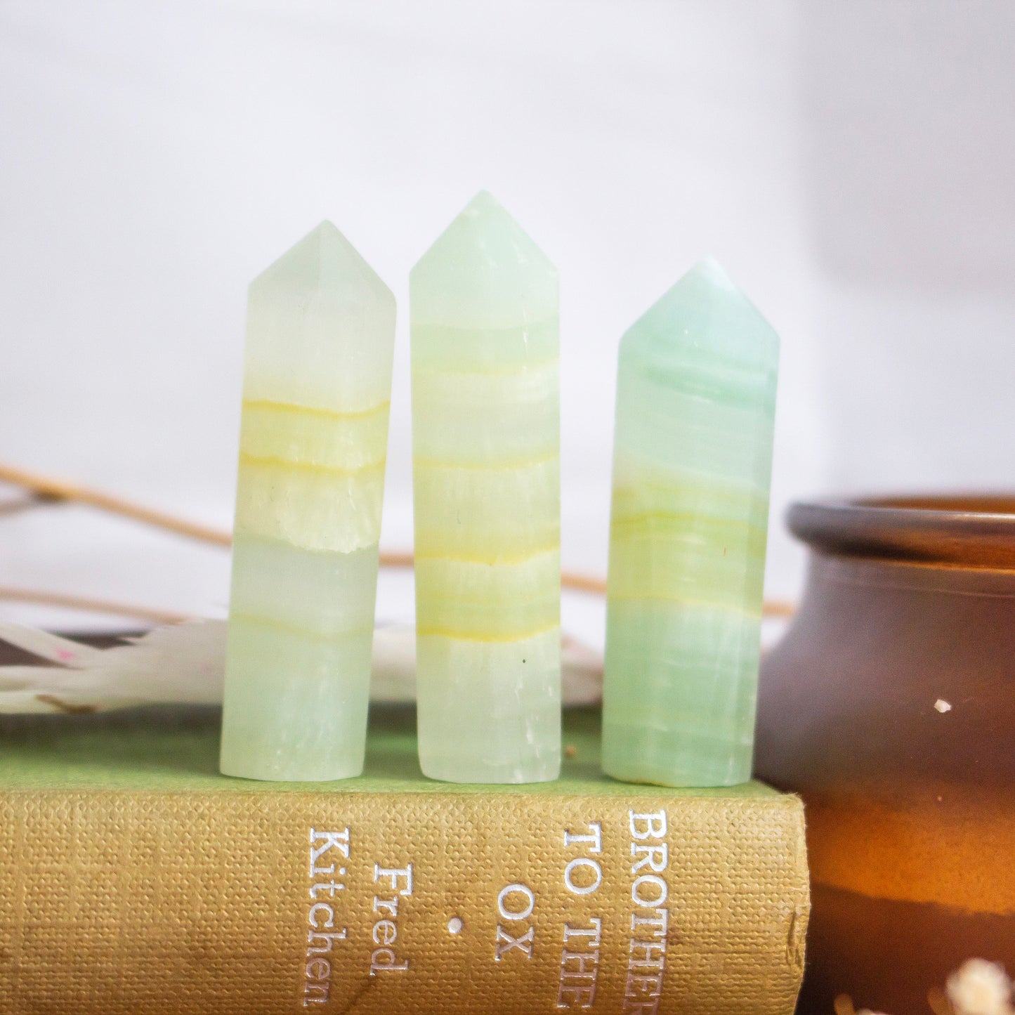 Banded Green Calcite Mini Tower | Pistachio Calcite Tower Point