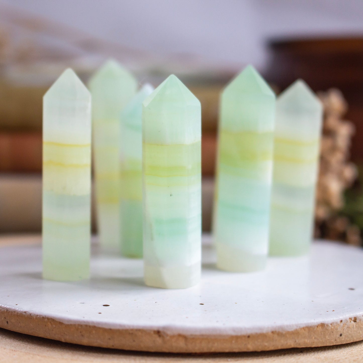 Banded Green Calcite Mini Tower | Pistachio Calcite Tower Point